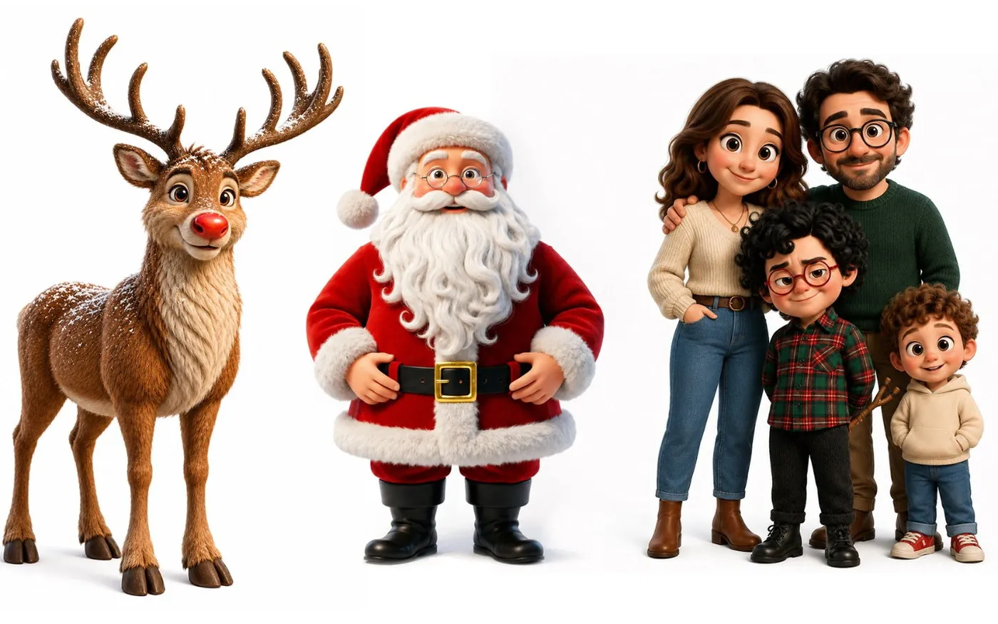 I personaggi del cartoon: Rudolph, Babbo Natale e la famiglia di Nicolò