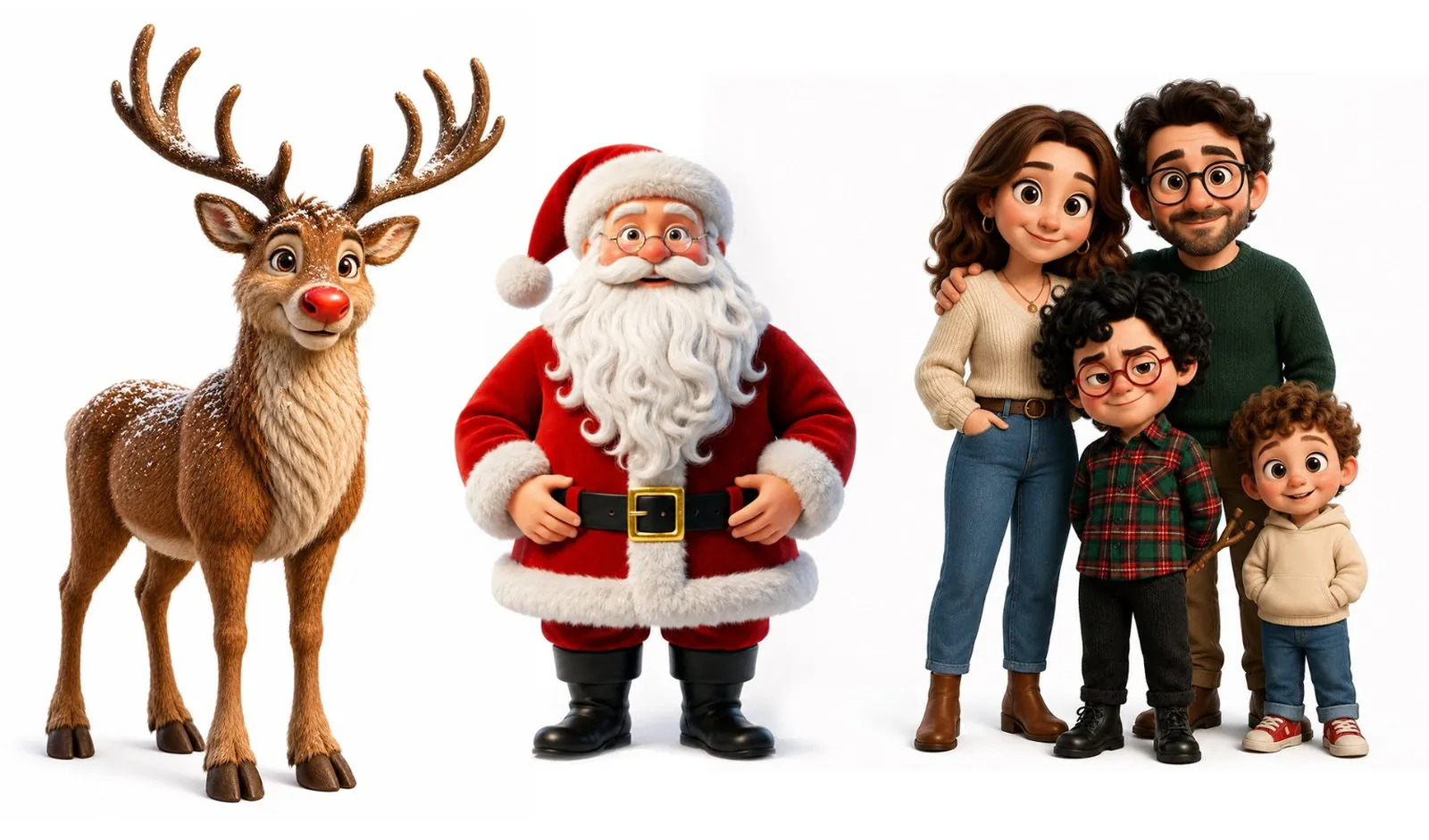 Rudolph, Babbo Natale e la famiglia di Nicolò nel cartoon 3D