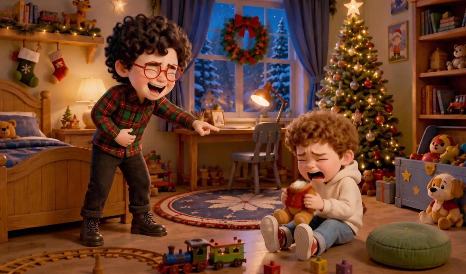 Nicolò e il fratellino la sera di Natale